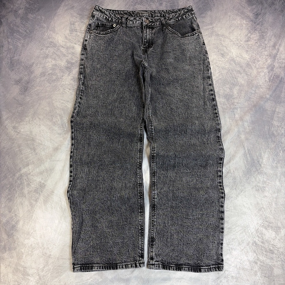 Rewash Brand Wide Leg Jeans Womens 9/29 Grey Acid Wash Baggy Mid Rise Denim